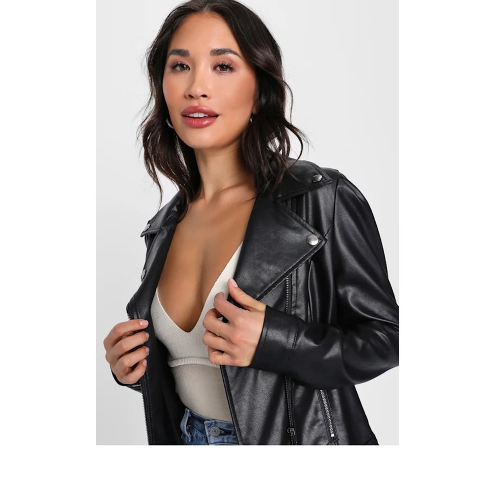 Lulu's Black Faux Leather Moto Jacket with Silver Hardware
